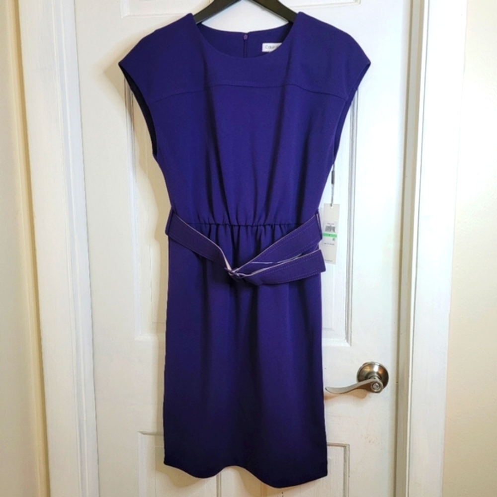 NWT-Calvin Klein Purple Belted Dress. 8.